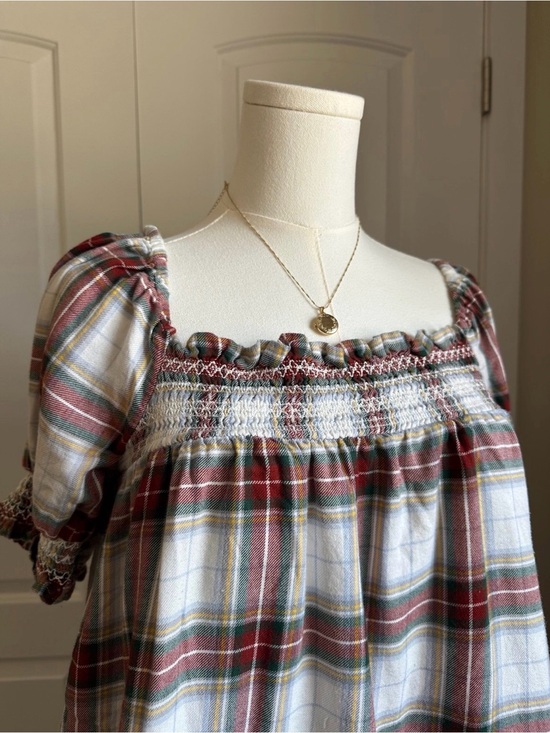 American Eagle Outfitters Dresses & Skirts - American Eagle Outfitters Plaid Smocked Peasant Dress in Red, Green, White